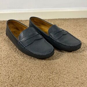 MJNY by Marc Joseph Mens Navy Blue Leather Penny Loafers Slip On Shoes size 10